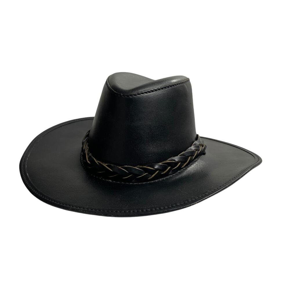 Vintage Head N Home Black Leather Braided Band Hat